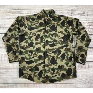 Vtg OshKosh‎ B’Gosh Duck Camo Flannel Chamois Button Shirt Sz L 100% Cotton